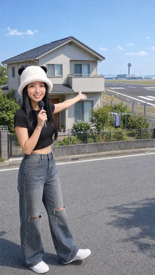 AIで作ったショートドラマの場面：家の前で紹介するキャラクター